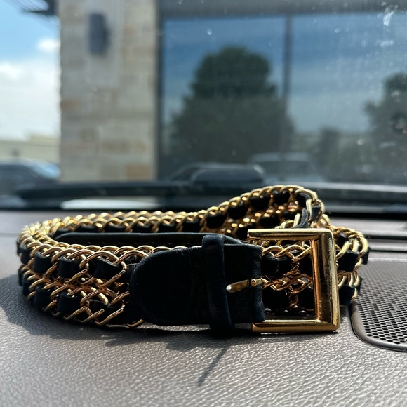 Chanel Black Leather Curb Chain Belt Vintage - Picture 2 of 9